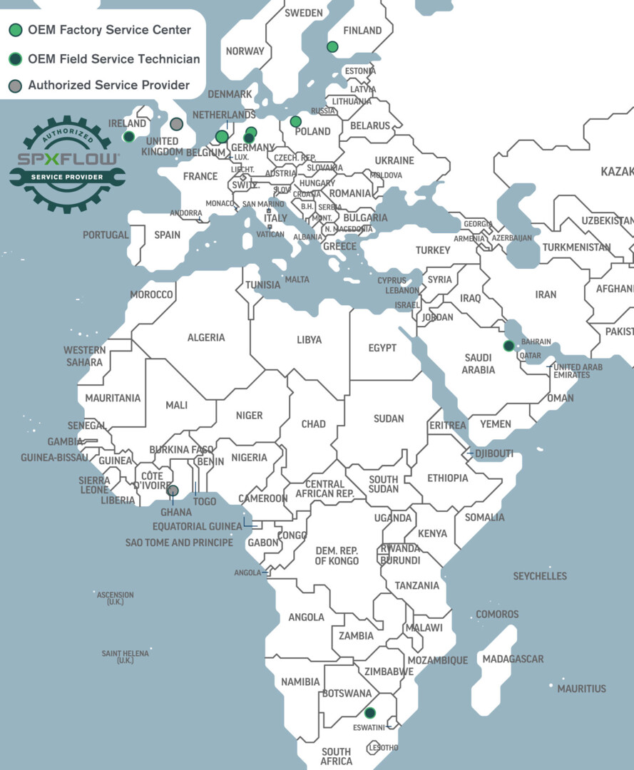 Map of EMEA OEM Factory Service Centers and Authorized Service Providers