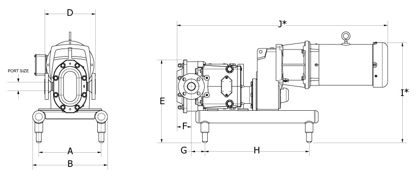 Waukesha Cherry-Burrell U2 ND Series Tru-Fit® Pump Dimensions