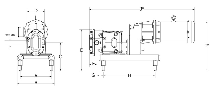 Waukesha Cherry-Burrell U2 Series Tru-Fit® Pump Dimensions