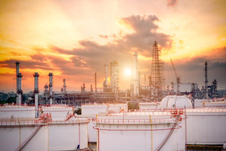 Petrochemical plant at sunset